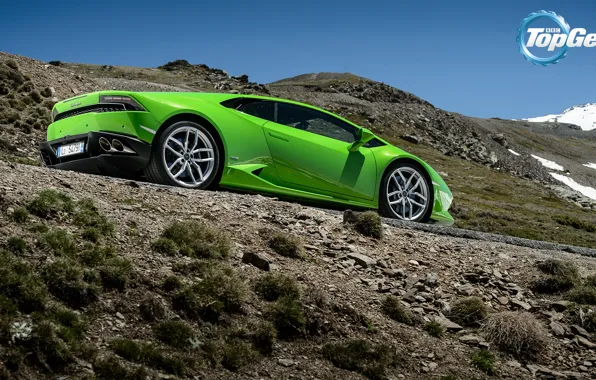 Lamborghini, Top Gear, Green, Supercar, Rear, Huracan, LP610-4, Mountain Road