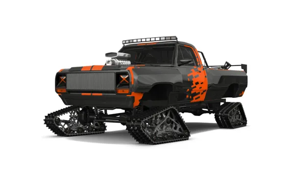 Car, машина, тюнинг, техника, белый фон, автомобиль, пикап, гусеницы
