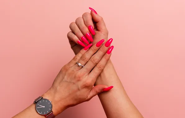Red, fingers, sculpted nails