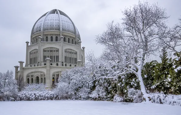 Картинка зима, снег, здание, купол, заснеженное