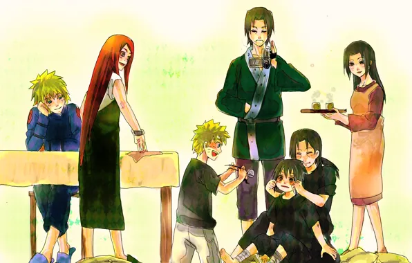Картинка аниме, арт, Наруто, Naruto, Uchiha Itachi, Uchiha Sasuke, семьи, Naruto Uzumaki