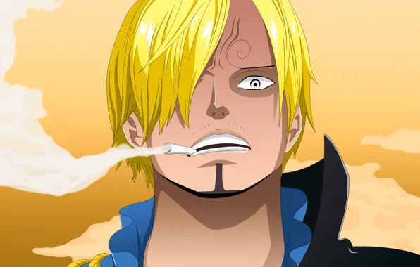 One Piece, pirate, smoke, man, cigarette, face, blond, fork