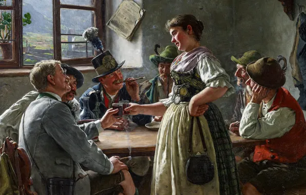 German painter, немецкий живописец, Emil Rau, Эмиль Рау, oil on canvas, Bergwirts Töchterlein, The Landlord's …