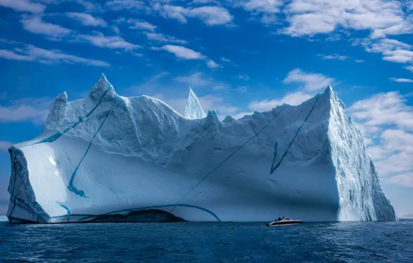 Море, айсберг, катер, Гренландия