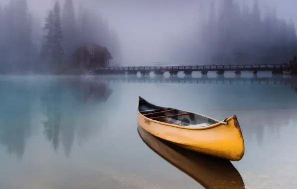 Картинка river, landscape, bridge, water, boat, canoe