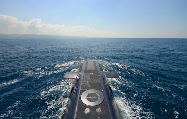 Море, субмарина, ход, надводный