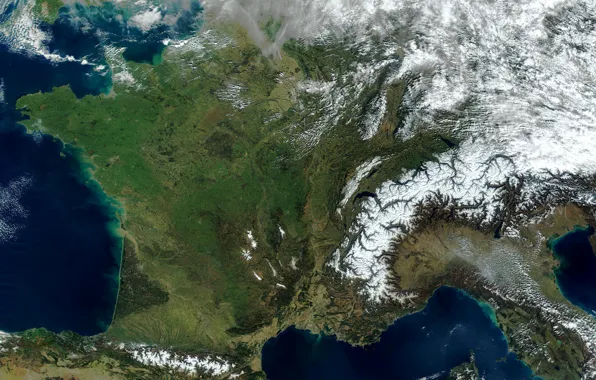 Картинка фото, Франция, Земля, Европа, NASA