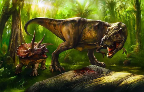 Хищник, Двое, Животные, Raptor, Dinosaur, Triceratops, T-Rex, Тираннозавр