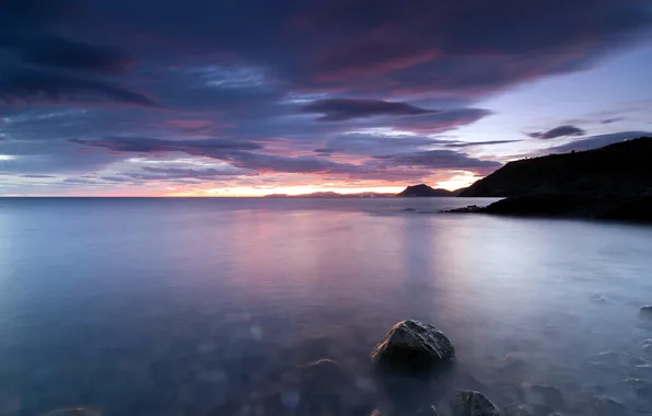 Море, пейзаж, закат, камни
