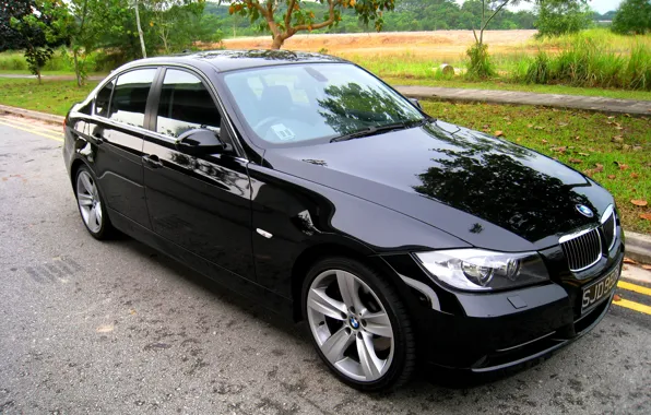 Картинка чёрный, BMW, автомобиль, седан, E90, 330i