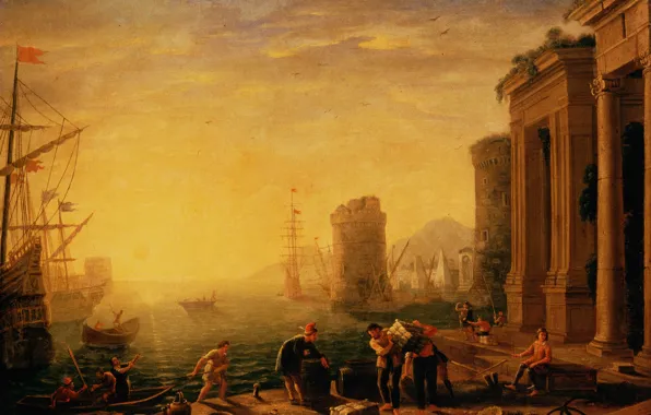 Моряки, шлюпки, Gellee, Claude (Le Lorrain), погрузка, Morning in the Harbour