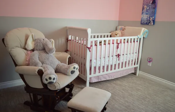 Картинка комната, игрушки, интерьер, кресло, детская, кроватка