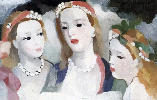 Картинка бусы, милашки, 1938, Модерн, Marie Laurencin, Три юные девушки