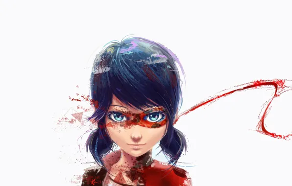 Girl, anime, blue eyes, fan art, artwork, mask, white background, simple background