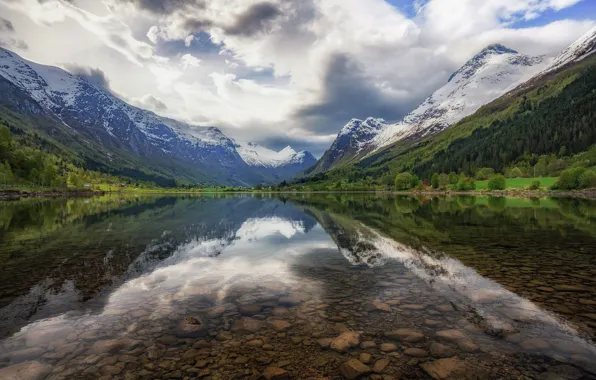 Горы, озеро, Норвегия, Sogn og fjordane