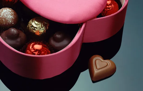 Отражение, коробка, подарок, сердце, конфеты, сердечко, сладкое, шоколадные