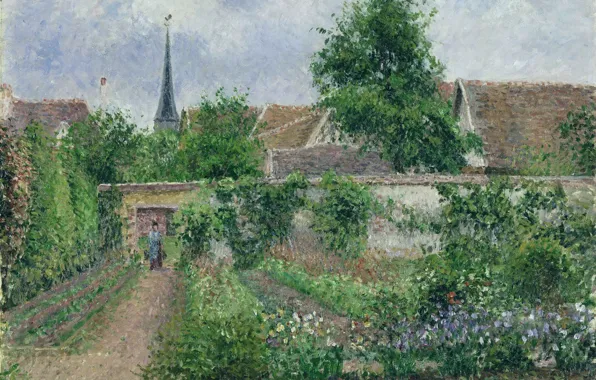 Пейзаж, картина, Камиль Писсарро, Огород. Хмурое Утро. Эраньи