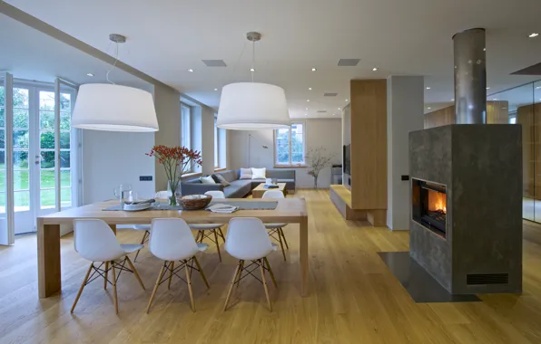 Villa, luxury, fireplace, living space