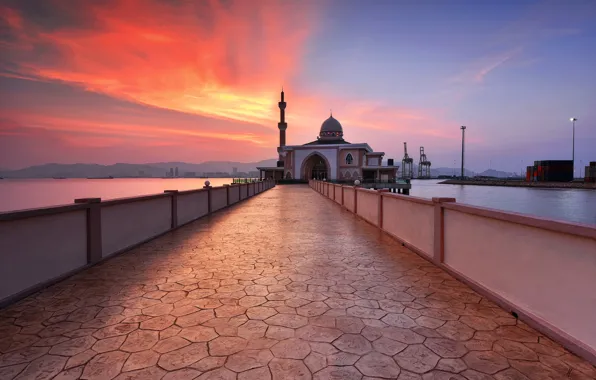 Картинка sunset, Penang, malaysia, Port Mosque