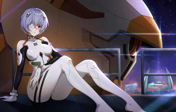 Картинка Neon Genesis Evangelion, bodysuit, anime, Ayanami Rei, short hair, solo, digital art, fan art