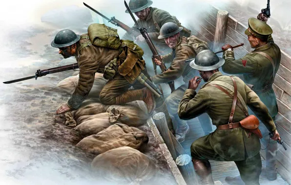 Картинка Солдаты, Западный фронт, Первая Мировая война, Битвы в окопах, Британские экспедиционные силы