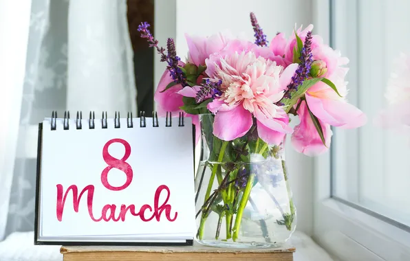 Цветы, happy, 8 марта, flowers, пионы, spring, С праздником, peonies