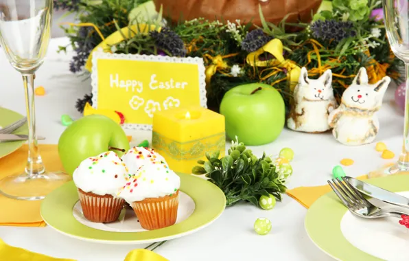 Картинка цветы, стол, яйца, Пасха, cake, кулич, flowers, Easter