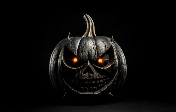 Halloween, тыква, Хеллоуин, чёрный фон, светящиеся глаза