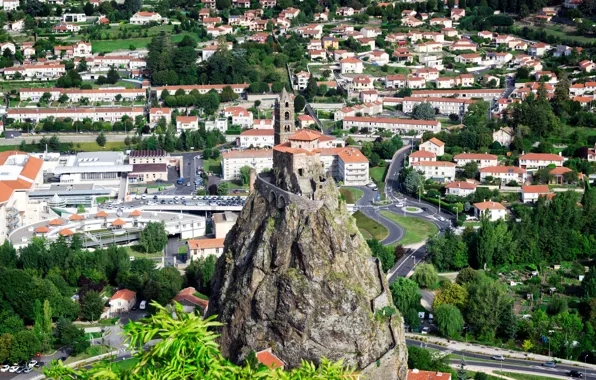 Город, Франция, собор, France, Le Puy-en-Velay, Saint Michel d'Aiguilhe