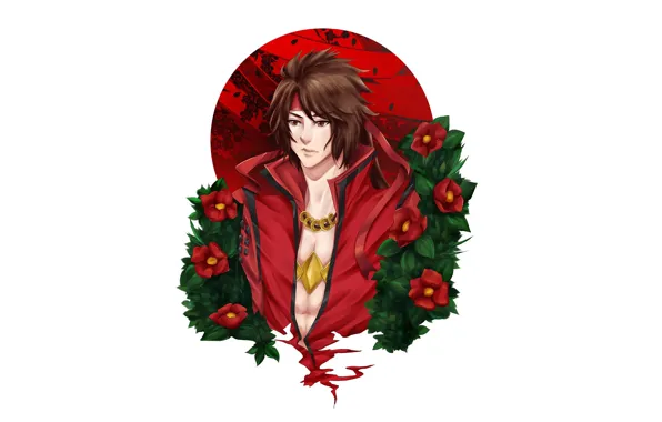 Цветы, парень, камелии, Sengoku Basara, Эпоха Смут