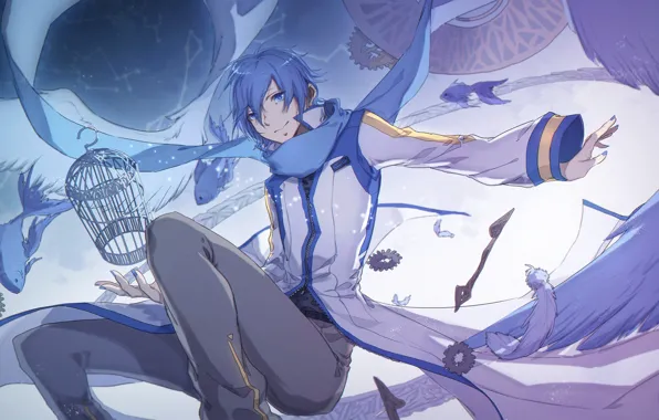 Аниме, шарф, парень, Vocaloid, Вокалоид, Кайто