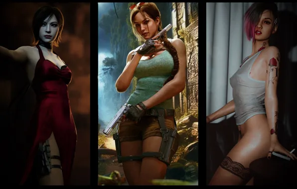 Lara croft, tomb raider, resident evil, ada wong, cyberpunk2077, judy alvarez