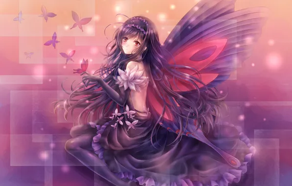 Картинка девушка, бабочки, крылья, аниме, арт, tandolcedeco, ускоренный мир, Accel World