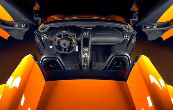 Картинка оранжевый, McLaren, родстер, салон, MP4-12C, спайдер, rear, roadster