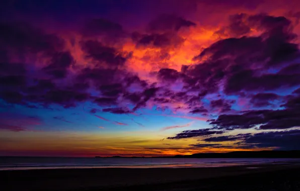Картинка море, облака, краски, горизонт, зарево
