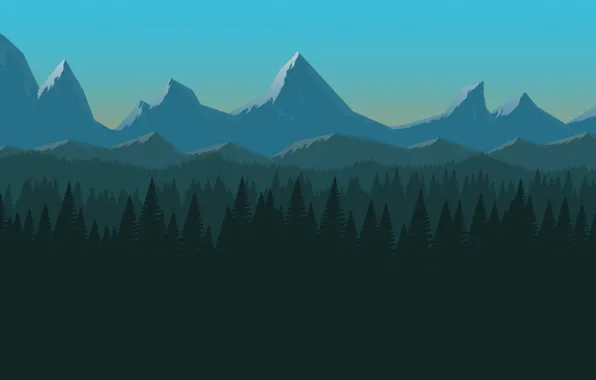 Минимализм, Горы, Лес, Холмы, Пейзаж, Art, Mountains, Minimalism