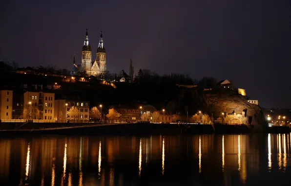 Ночь, город, огни, Прага, Чехия