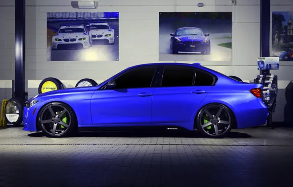 BMW, wheels, side, blue, 335i, vossen, f30