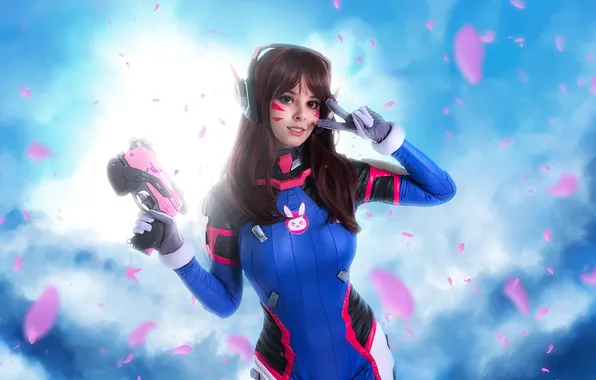 Картинка colorful, gun, weapon, model, women, cosplay, video game characters, D.Va (Overwatch)
