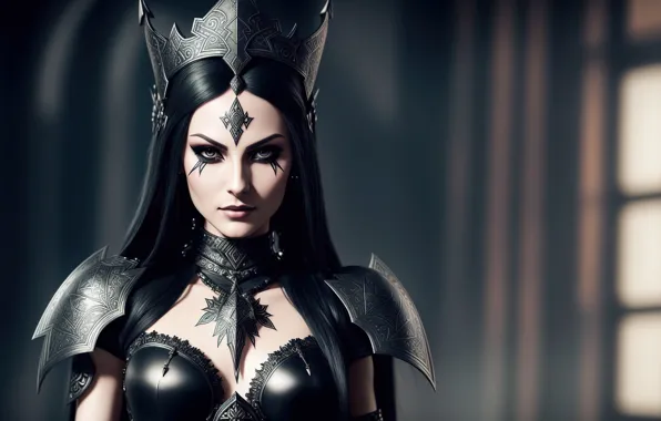 Girl, fantasy, armor, art, black queen, Stable Diffusion, neuronet, Ai art