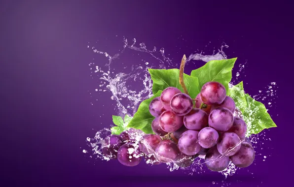 Картинка вода, брызги, фон, виноград, гроздь