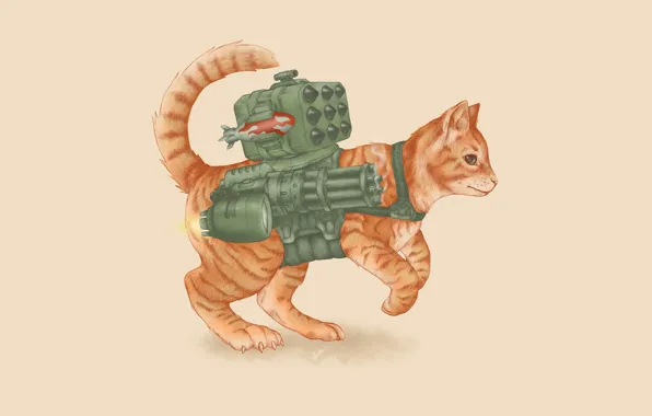 Картинка кот, оружие, ракета, пушка