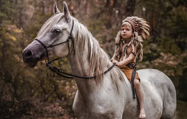 Картинка настроение, конь, мальчик, индеец