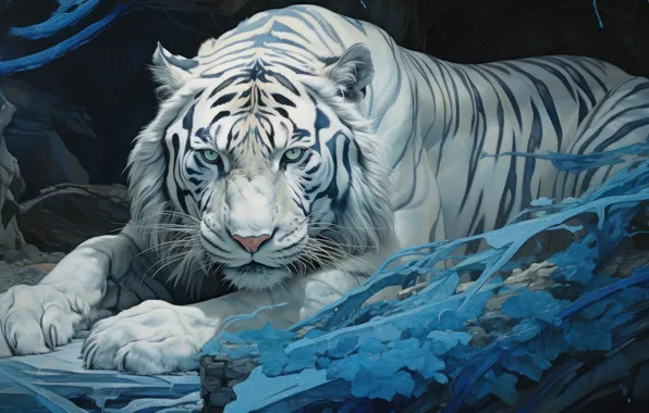 Digital, Animal, White Tiger, AI Generated