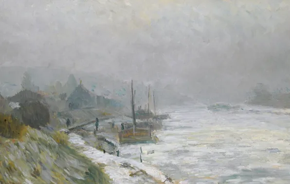 Пейзаж, река, картина, Альбер-Шарль Лебур, Albert Lebourg, Сена Зимой