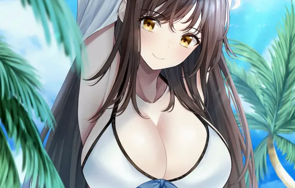 Картинка girl, sexy, cleavage, long hair, brown hair, boobs, anime, beautiful