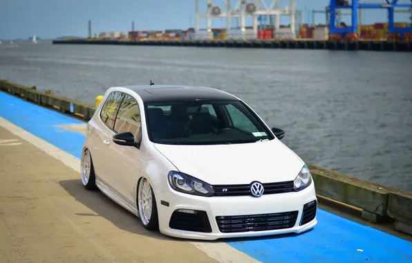 Картинка белый, тюнинг, volkswagen, white, гольф, фольксваген, golf R