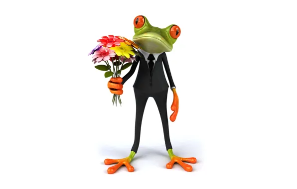 Лягушка, frog, flowers, funny, elegant