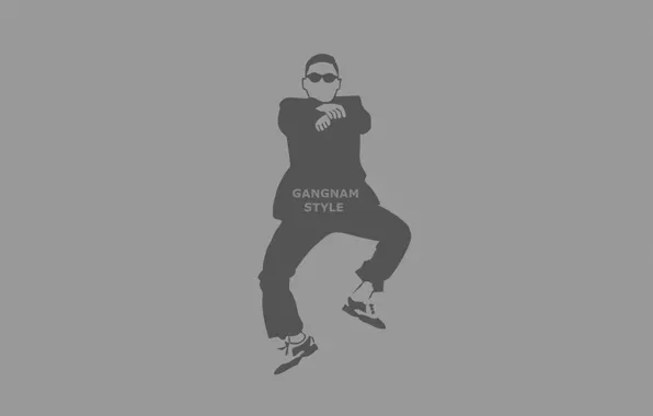 Картинка надпись, человек, танец, очки, серый фон, PSY, Gangnam Style
