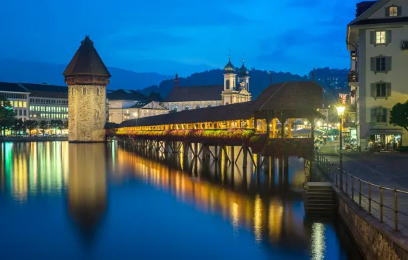 Картинка Швейцария, Switzerland, Люцерн, Reuss River, Luzern, Kapellbrücke, Gutsch, Canton of Lucerne